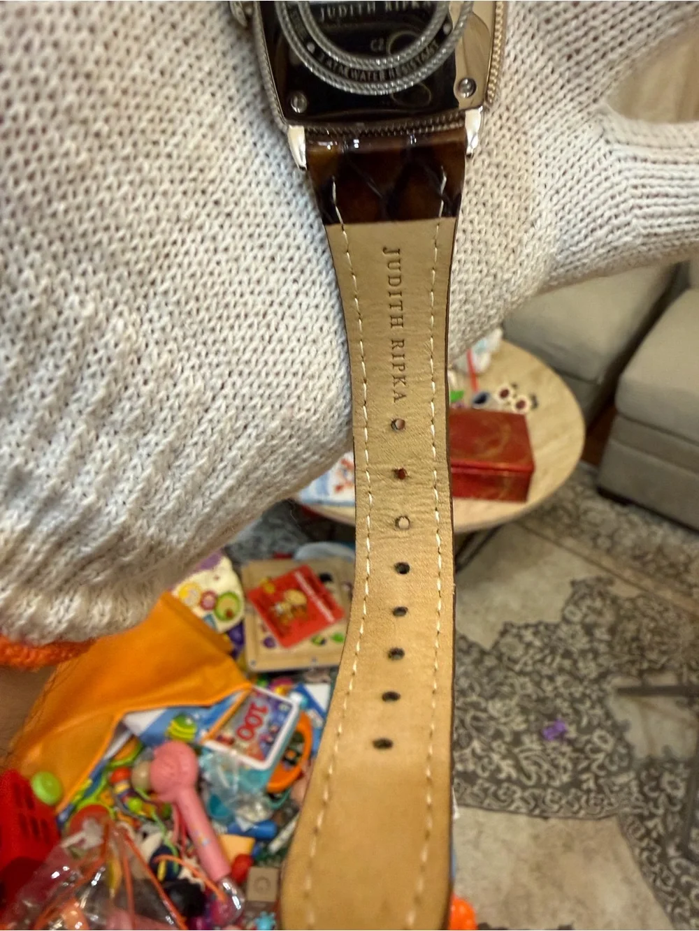 Judith Ripka Monaco Watch Brown Face Pave CZ Crystal Heart Tortoise Strap Runs